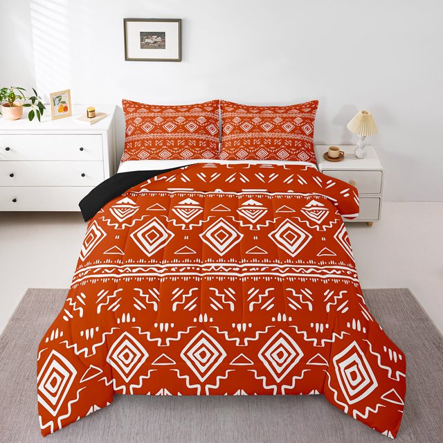 Erosebridal Ensemble de Literie Boho Aztèque, Couette Tribale Américaine, Rouge, Réversible 2 Pcs