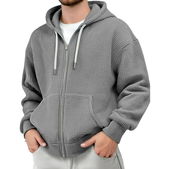 Sweatshirt For Men Waffle Full Zip Up Hooded Sweatshirts Pacificozy Solid Color Hoodie Casual Loose Fit Coat Gray XXL