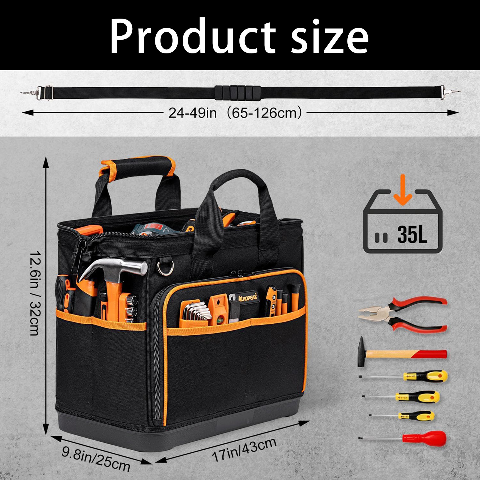 17inch Wide Mouth Tool Bag Large Capacity Tool Bags for Men Portable Home Organization Storage Handbag for Screwdriver