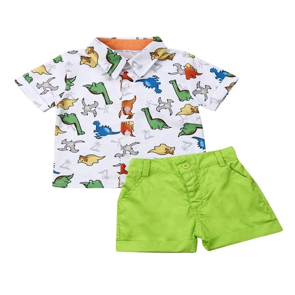 FNNMNNR Toddler Baby Boy Short Sleeve Button Down Shirt Shorts Set 1T 2T 3T 4T 5T Outfits Summer Clothes Green 4-5 Years