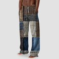 thumbnail image 2 of Men's Cotton Linen Pants Elastic Waist Drawstring Casual Trouser Lightweight Straight-Legs Loose Beach Yoga Pants Blue M, 2 of 4