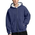 thumbnail image 2 of GrmtClth Mens Hoodie Classic Zip Up Hooded Sweatshirt Trendy Long Sleeve Pullover Tops Fall Winter Oversized Outerwear with Kangaroo Pockets Navy L, 2 of 5