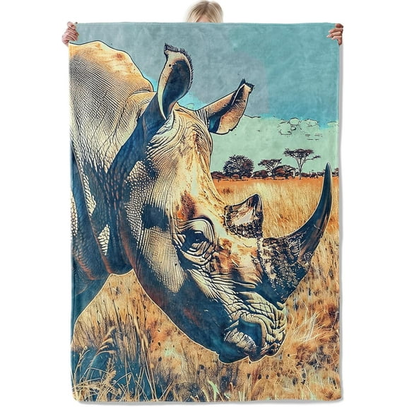 Rhino Throw Blanket Gifts for Women Adults Girls, Soft Fuzzy Warm Cozy Flannel Blankets for Bedroom, Travel, Couch, Home Decor 40x50 in