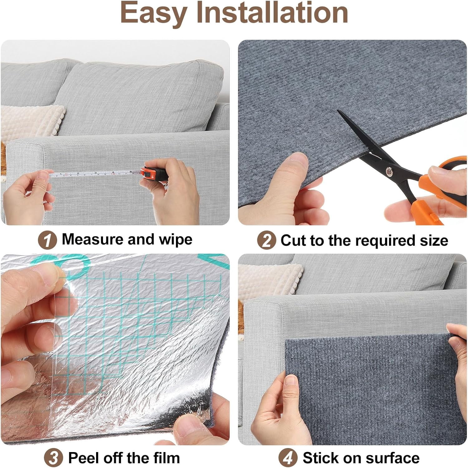 2 Pack 78.7"x15.8" Cat Scratch Mat, Keyrank Trimmable Self-Adhesive Carpet, DIY Climb Cat Scratcher for Furniture Couch