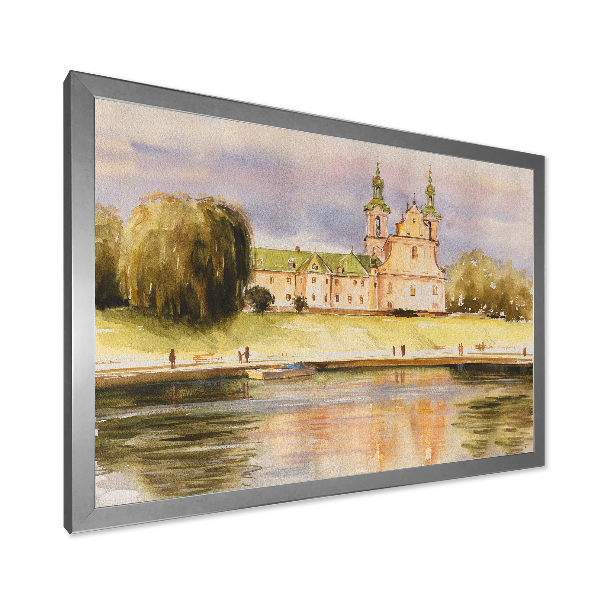 Designart 'Historical Church On The Rock On Banks of The River' Lake House Framed Art Print