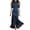 Blue, variant on Women's Off Shoulder Denim Dress – French Mesh Pleated Flowy Maxi Dress – Slimming Short Sleeve Party Dress for Summer – Size S-XXL