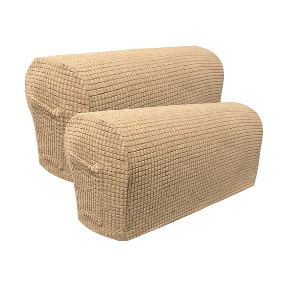 Garayma Stretch Armrest Covers Anti-Slip Sofa Protector 1 Pocket (2pcs in a set) Sand