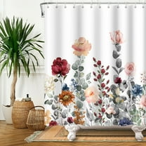 SUNOLIFE Floral Shower Curtain Spring Watercolor Flowers Waterproof Fabric Bathroom Curtain 72x72 in