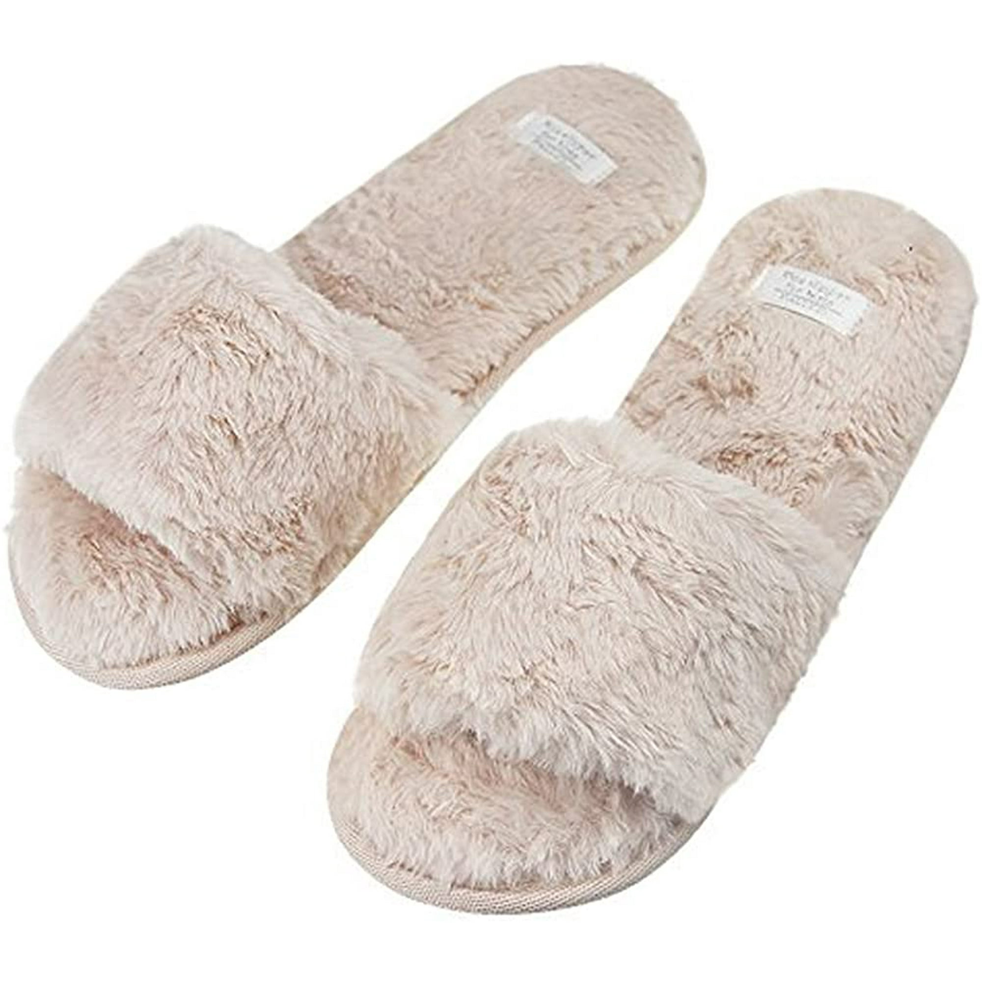 Fashion Indoor Warm Fleece Slide On Slippers Womens Ladies Girls Spa Flip Flop Furry Faux Fur Lined Soft Slides Open Toe Slip On Flat Mule Sandals Non slip Plush Mules Home Bedroom Slipper