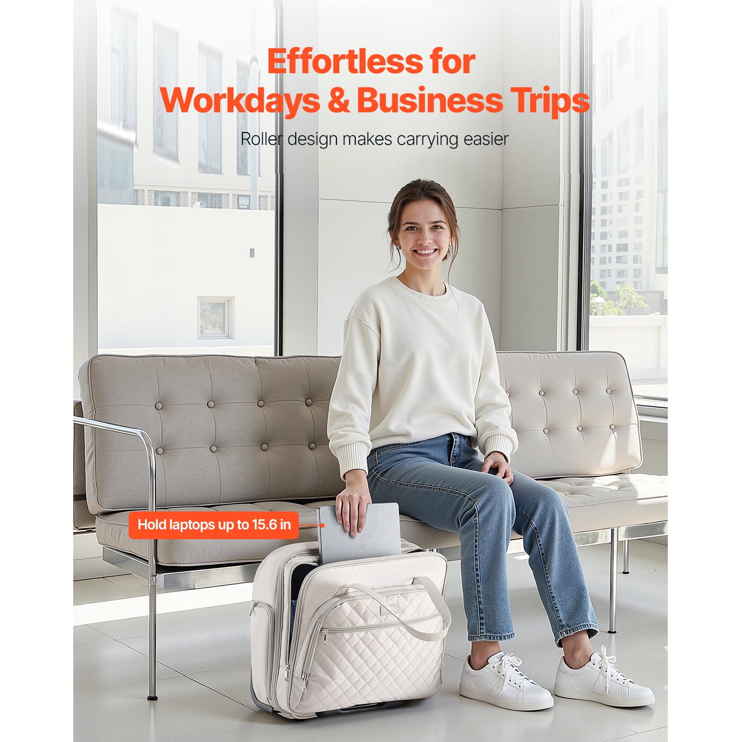 KFFKFF Mobile Laptop Carrier, Accommodates Laptops up to 15.6 Inches, Wheeled Office Bag, Computer Travel Tote with 2 Stable Wheels & Extendable Handle, Suitable for Work Trips, Business Offices