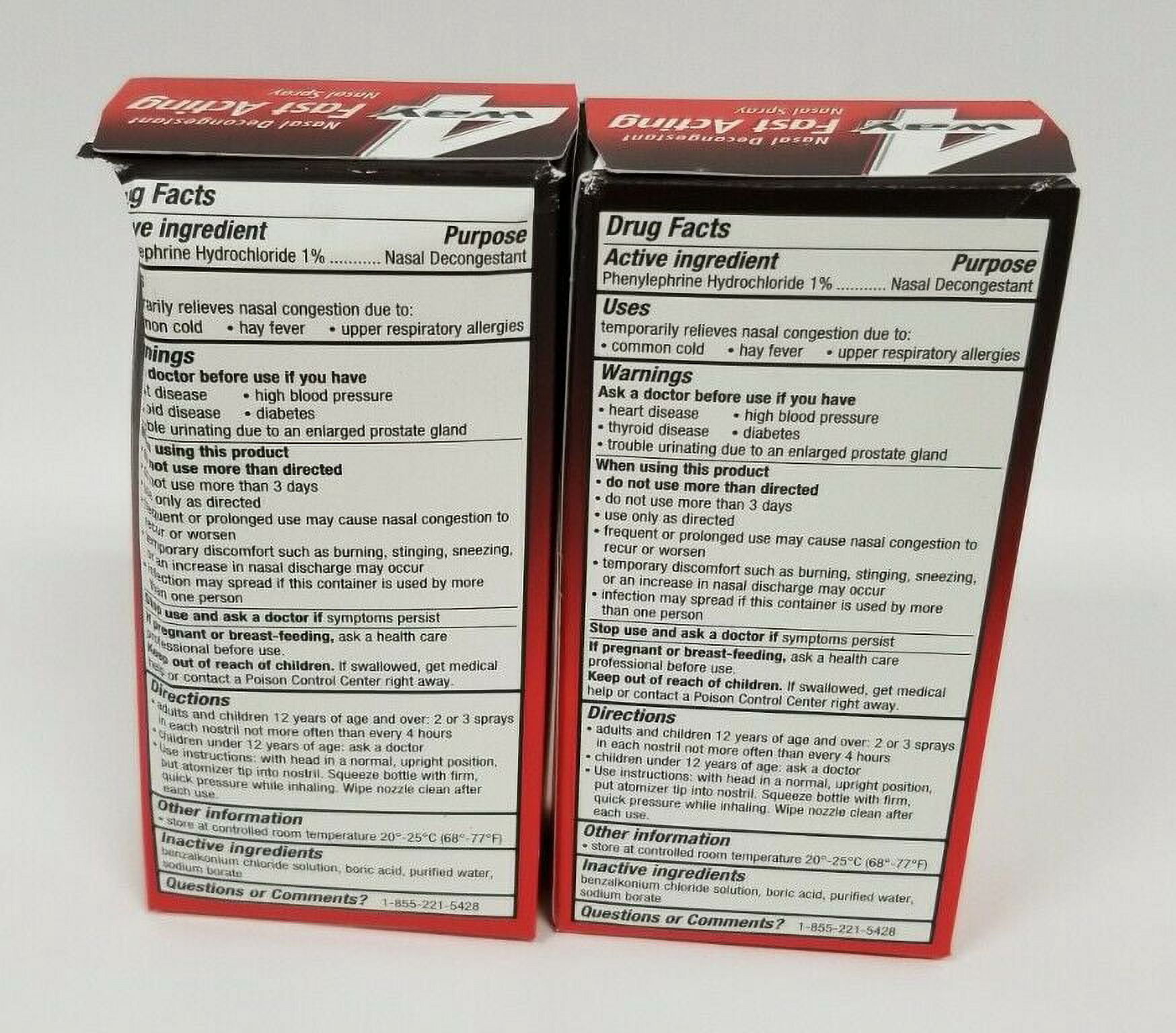 Lot of 2 - 4 Way Fast Acting Nasal Decongestant Spray 1 fl oz Bottles New 4/22