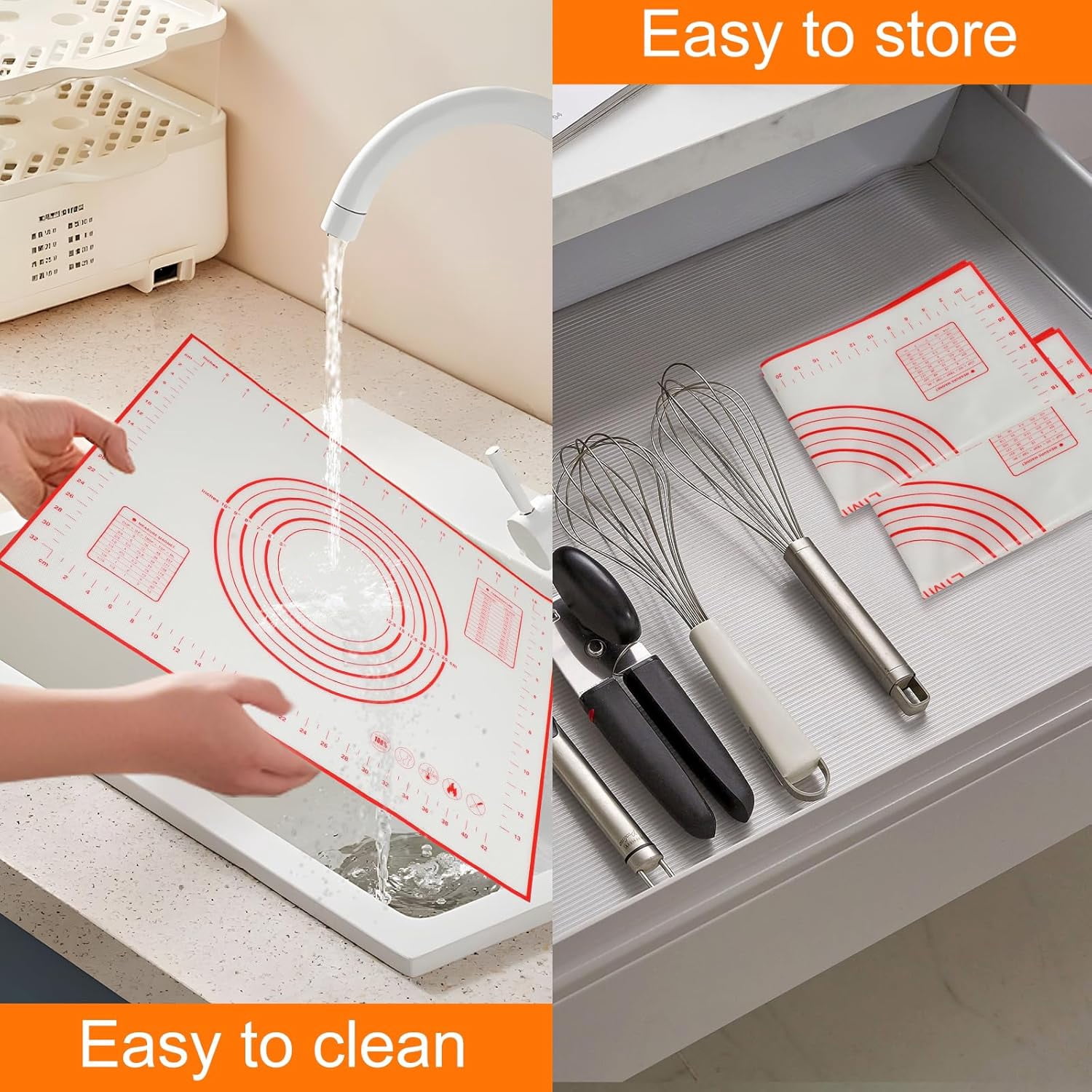 Silicone Baking Mat，Non Stick Rolling Dough for Pie Pizza Cookies Fondant Making，Extra Thick Non Slip Silicone Pastry Mat