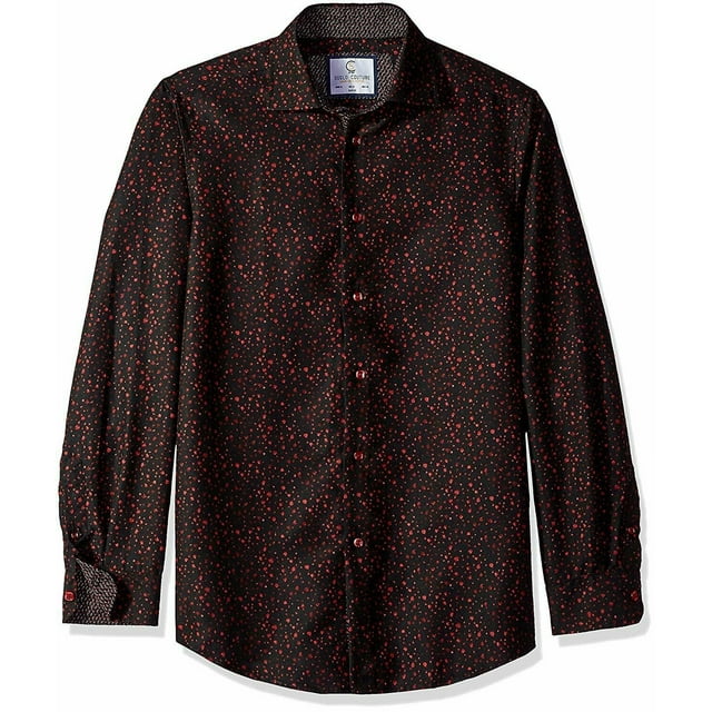 Azaro Uomo Chemise Habillée Imprimée pour Homme, Décontractée, Boutonnée, Coupe Ajustée, Longue, Bourgogne Tacheté, L