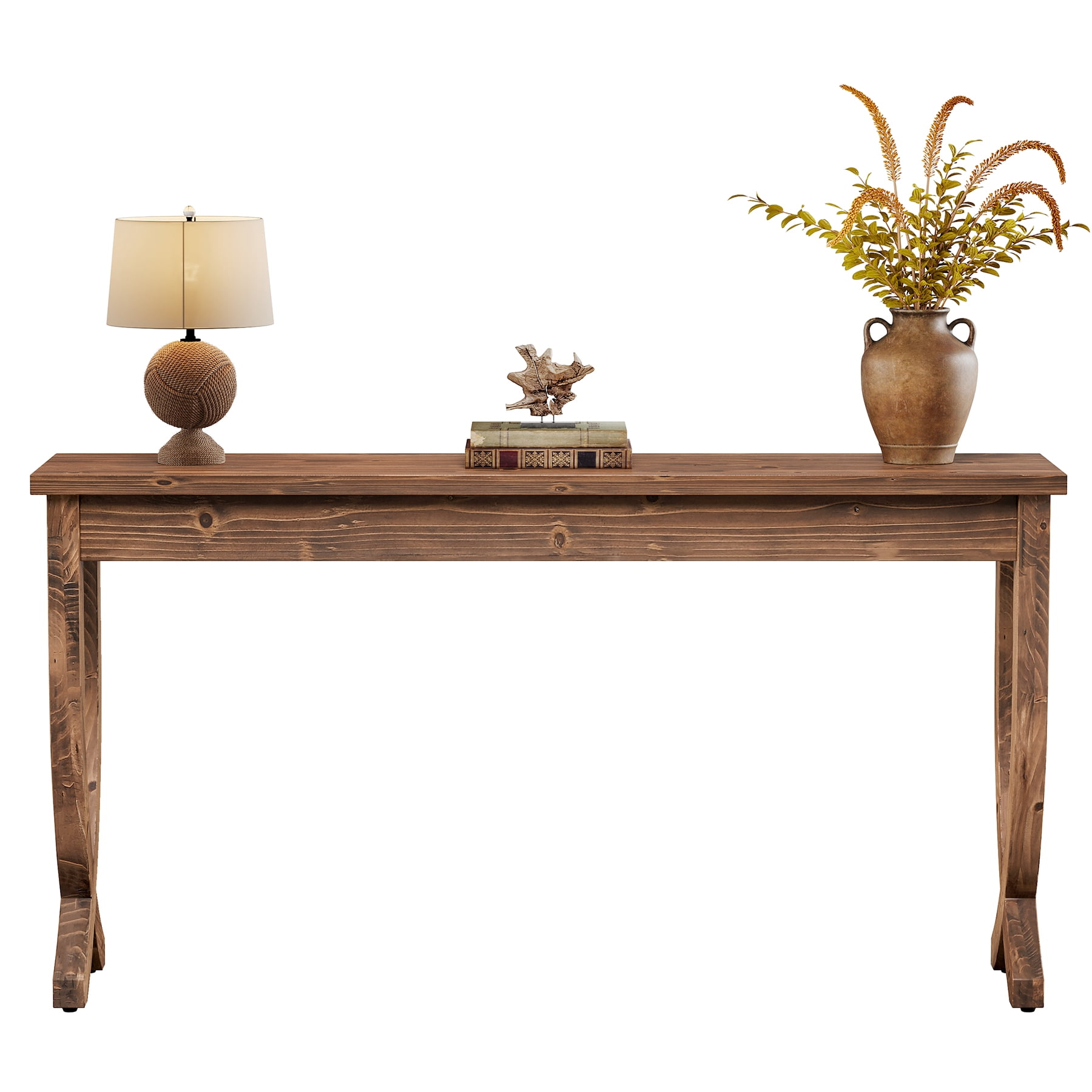 Fnova 63" Console Table, Long Farmhouse Entryway Table, Solid Wood Sofa Table with X-Shaped Legs for Living Room, Entrance, Foyer