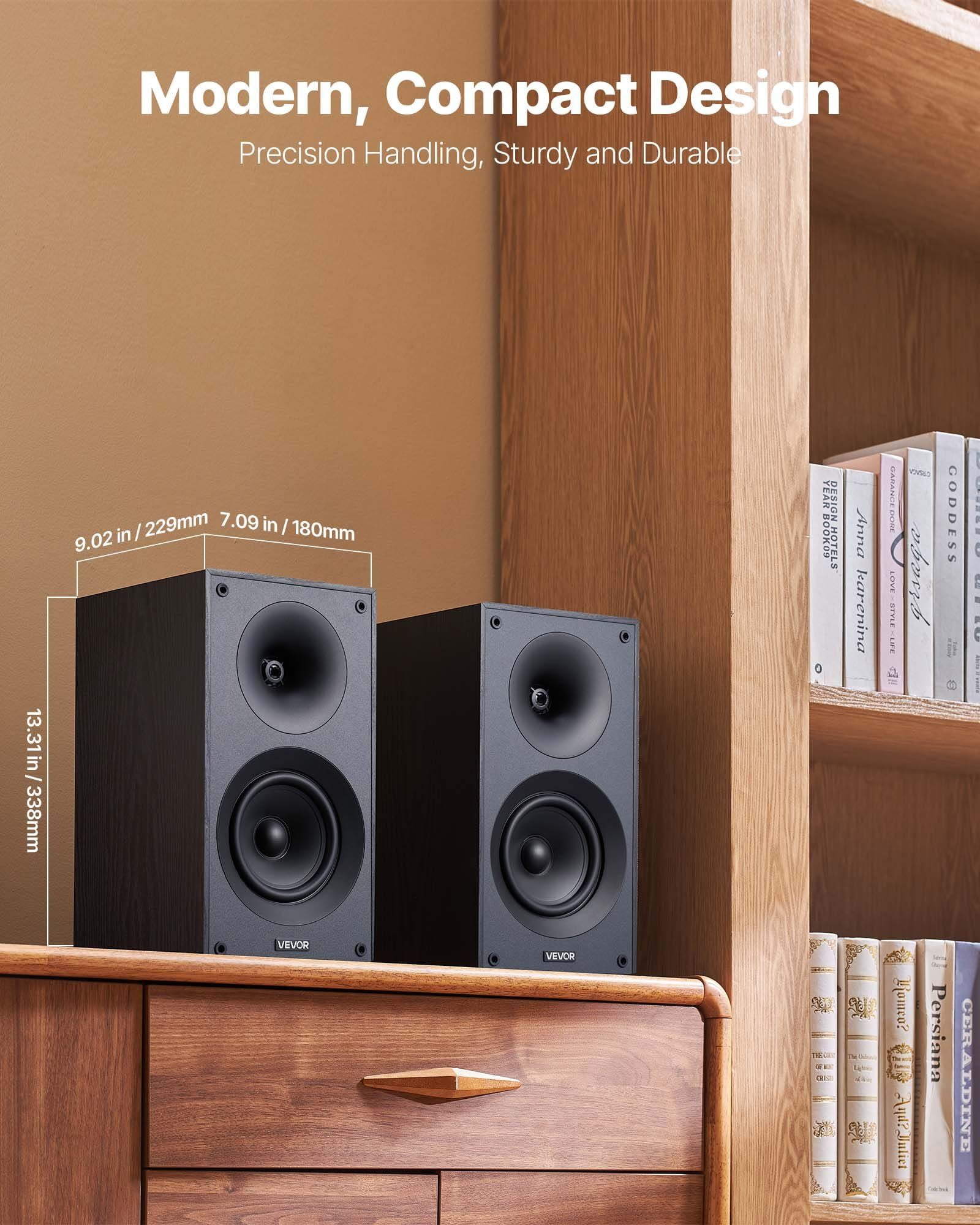 Passive Bookshelf Speaker 300W 5.25 Inch Woofer 1 Inch Tweeter Detachable Grille 65Hz 20KHz Frequency Response Wooden Enclosure Pair