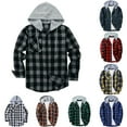 thumbnail image 5 of Men Plaid Long Sleeve Hooded Shirts Button Work Drawstring Casual Tops Cardigan, 5 of 9