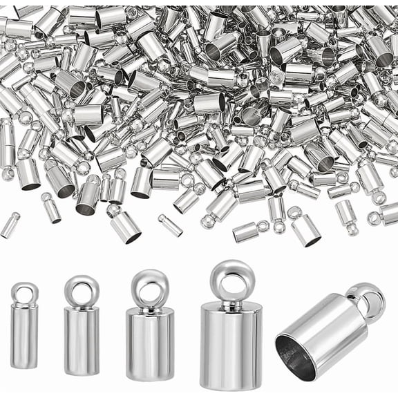 4 Sizes Cord Ends Caps 160pcs Platinum Plated Crimps Cord End Column Tassel Caps Cord Link Buckle Leather Cord End for Jewelry Making DIY Craft Necklace Bracelet Earring 6/7/8/9mm