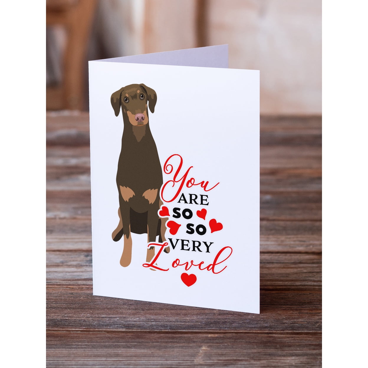 Doberman Pinscher Red and Rust Natural Ears #2 so Loved Greeting Cards and Envelopes Pack of 8 7 in x 5 in