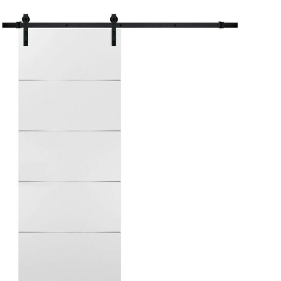 Barn Sliding White Door 32x96 with Black Hardware