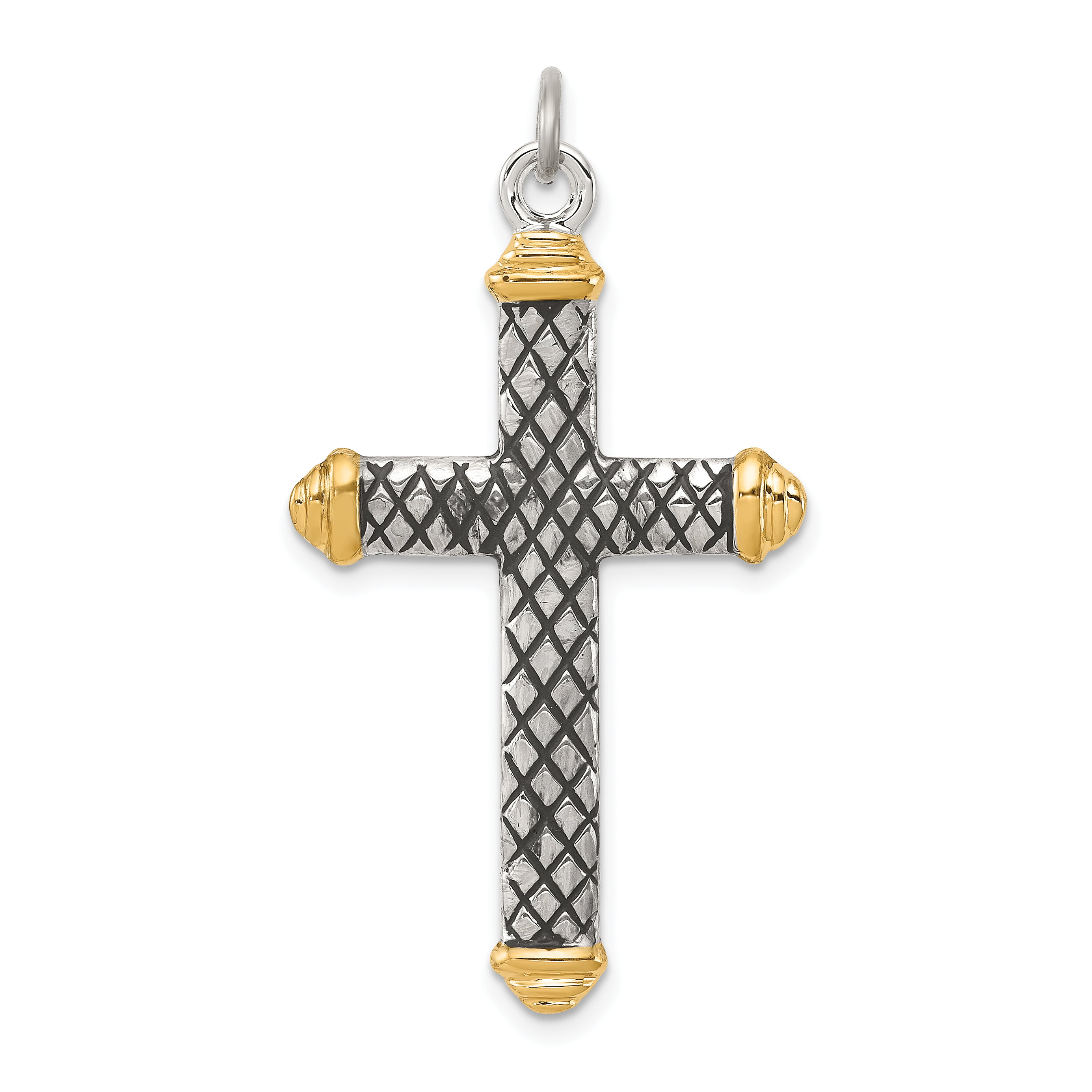 Carat in Karats Sterling Silver and Black Rhodium Design Cross Pendant