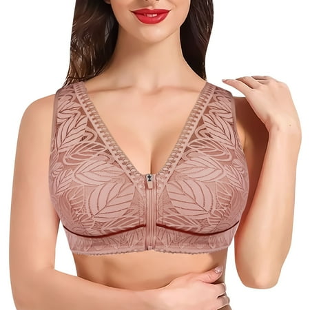 

DENGDENG Womens Deep V Neck Front Closure Bra Underwire Padded Full Coverage Bra Zipper Comfort Bras