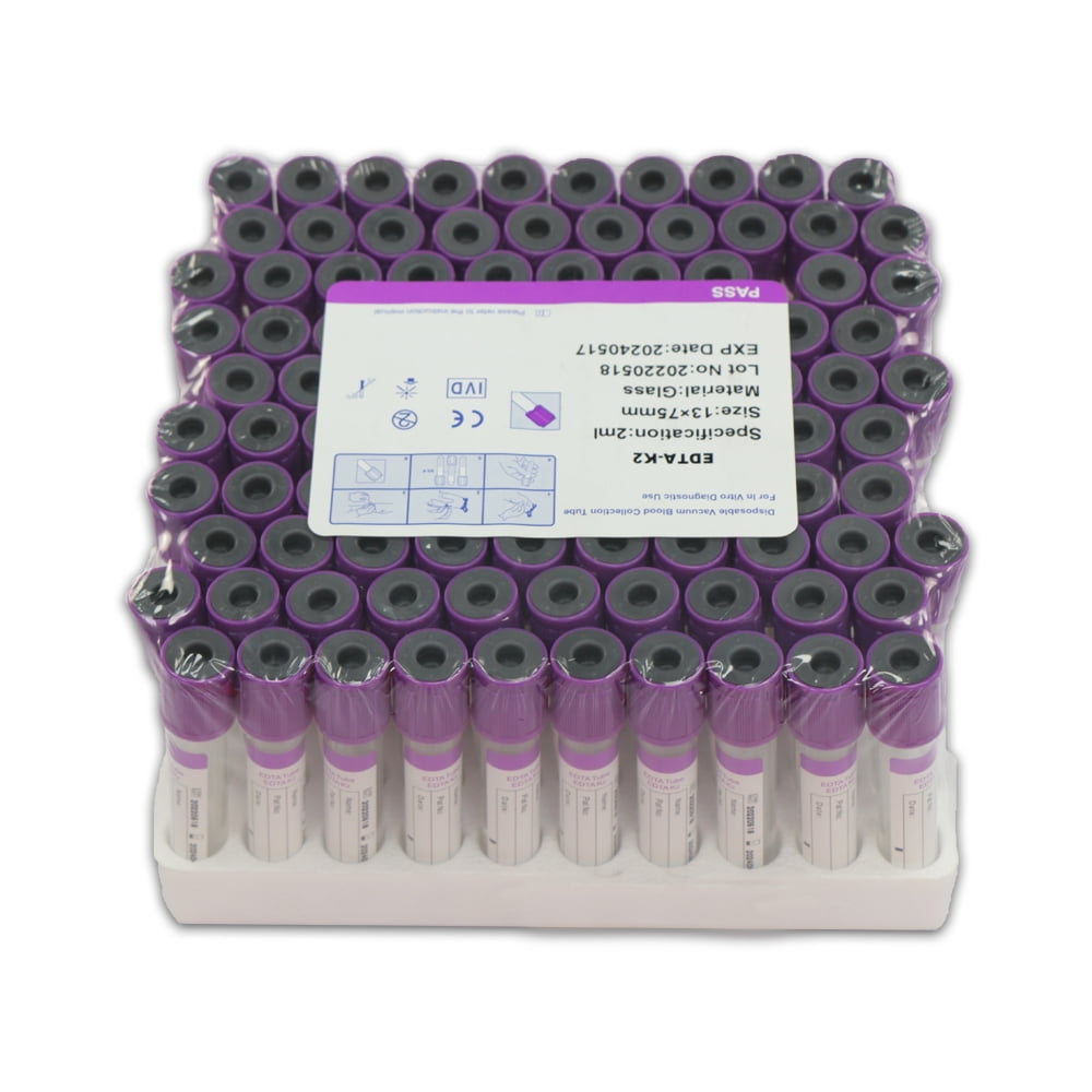 100pcs EDTA K2 2ml Vacuum Blood Collection Tube Glass Tubes for Medical
