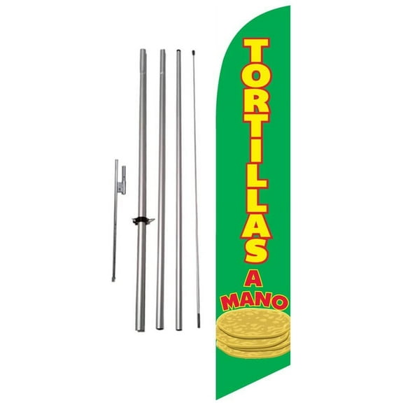 Tortillas A Mano 15 foot Feather Banner Swooper Flag Kit with Pole and Ground Spike