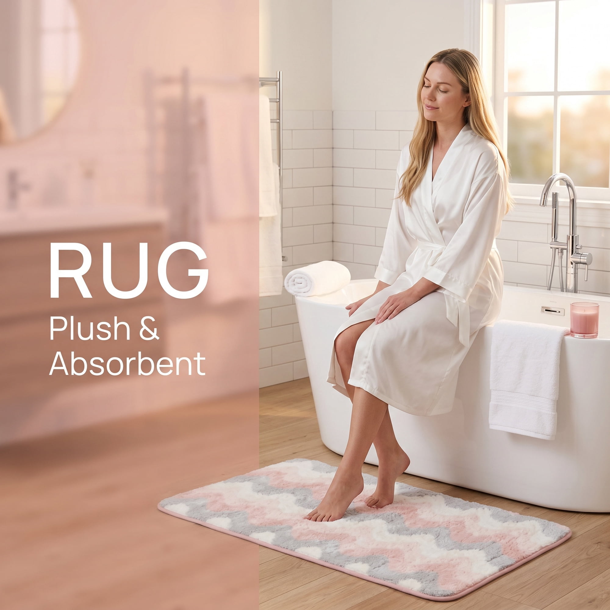 Unique Bargains Absorbent Non-Slip Machine Washable Geometric Bath Mat Pink 32" x 20"