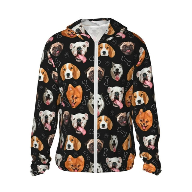 Saiise Different Breeds Of Dogs Pattern Sun Protection Hoodie for Men and Women, Lightweight Quick-Dry Windproof with Hood and Zip-X-Large