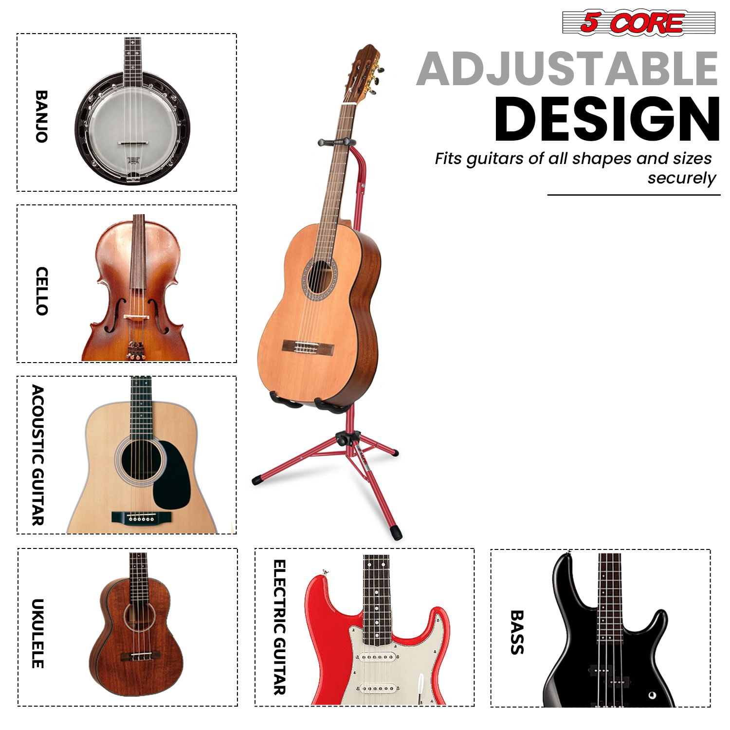 Guitar Stand Pair Floor Folding Soporte Para Guitarra - Acoustic Electric Bass GSH HD 2PK