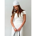 thumbnail image 6 of Women Twist Knot Front Off the Shoulder Tank Tops Cap Sleeve Shirts Slim Fitted White L, 6 of 10