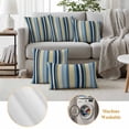 thumbnail image 6 of Blue Yellow Striped Outdoor Waterproof Pillow Covers, Farmhouse Stripes Vintage Decorative Square Throw Pillowcase Sofa Cushion Sham for Patio/Couch/Chair, 18"x18" 2 Pack, 6 of 8