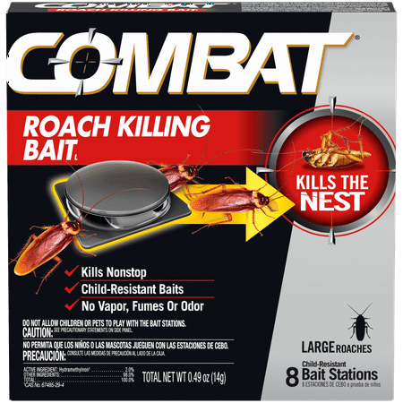 Combat Roach Killing Bait, Large Roach Bait Station, Kills the Nest, Child-Resistant, 8 Count