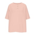 thumbnail image 6 of Gamivast Linen Womens Tops Dressy Casual Loose Round Neck 3/4 Sleeve Shirts Henley Button Linen Blouses Solid Color Summer Holiday Outfits, 6 of 10