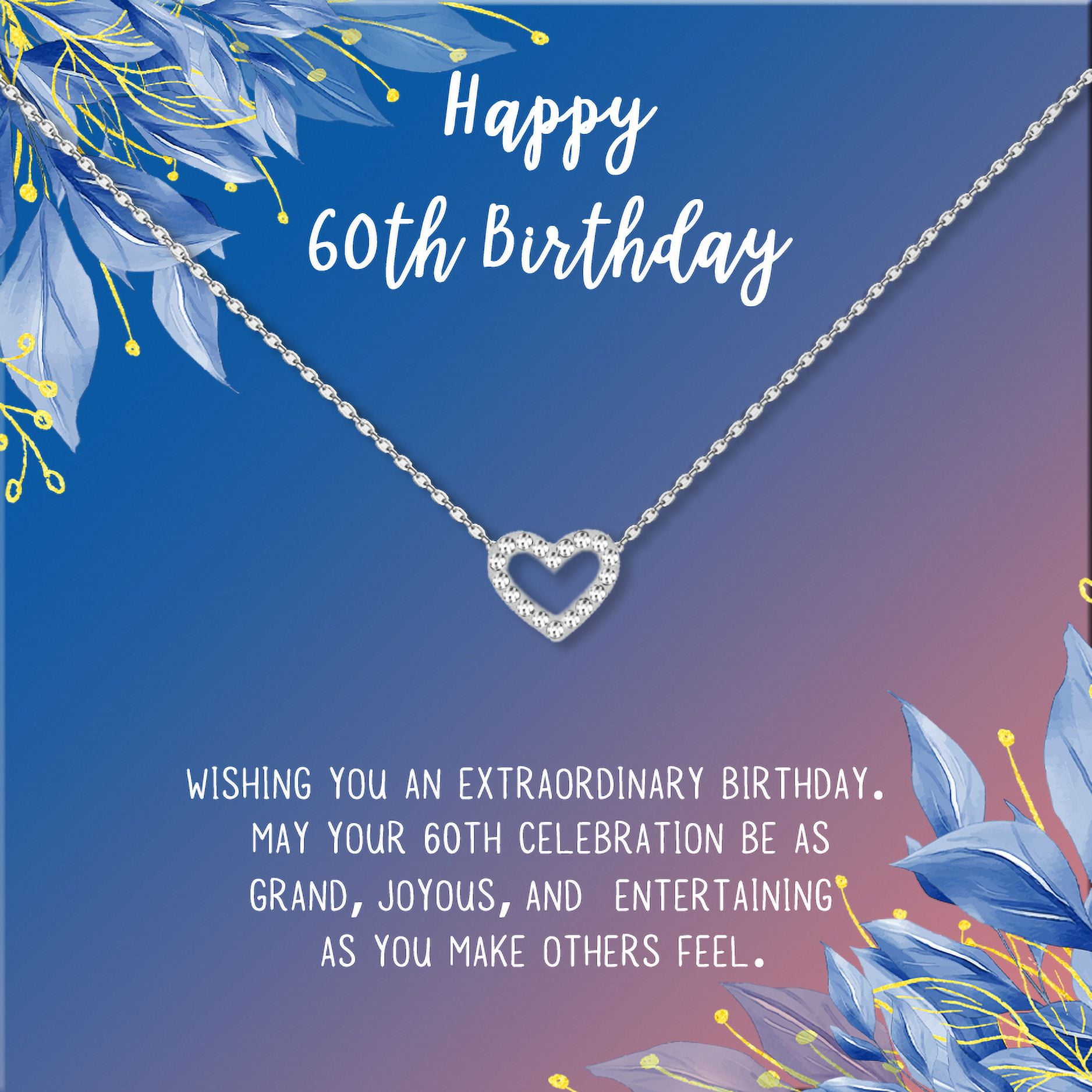 Anavia Happy 60st Birthday Gifts Stainless Steel Fashion Necklace Birthday Card Jewelry Gift for Her, Birthday Gift for Grandma-[Silver Mini Crystal Heart, Blue-Orange Gift Card]