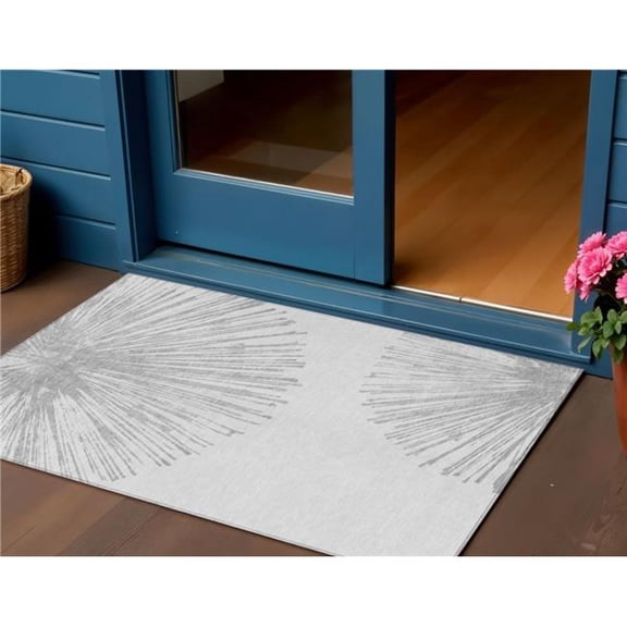 HomeRoots 579775 3 x 5 ft. Abstract Washable Indoor & Outdoor Rectangle Area Rug, Gray & Ivory