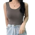 thumbnail image 3 of Qarigey Camiseta sin mangas corta de lencería, camisola ancha sin costuras, camiseta Sexy con cuello cuadrado, chaleco corto de moda informal Ropa interior Gris oscuro, 3 of 5