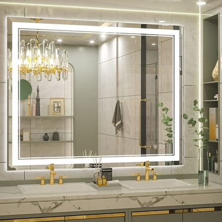 Keonjinn 40 x 32 inch LED Bathroom Mirror Wall Vanity Mirror with Front Lights Modern Wall Mounted Anti-Fog Dimmable Frameless Lighted Makeup Mirror 6000K(Horizontal/Vertical)