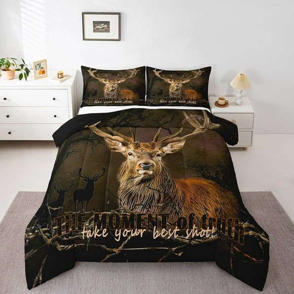 Deer Comforter Set Toddler For Hunters Hunting Decor Bedding Set, Rustic Wild Animal Print Comforter For Boys Teens Youth Western Wildlife Duvet Set With 1 Comforter 1 Pillowcase