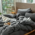 thumbnail image 7 of MooMee Wavy Striped Duvet Cover Set Queen 100% Washed Cotton Linen Like Textured Breathable 3-Piece (Charocal Grey, 90"x90"), 7 of 7