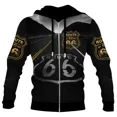 thumbnail image 4 of Sudadera con capucha y cremallera para hombre, informal, nueva, de primavera y otoño, con estampado de la Ruta 66, de manga larga, estilo urbano, holgada y de gran tamaño, 4 of 5