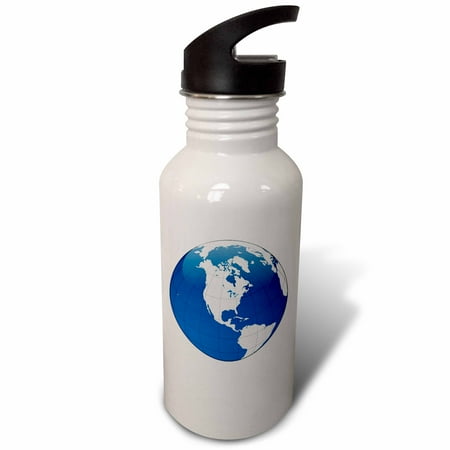 

3dRose Blue White Earth Globe Sports Water Bottle 21oz