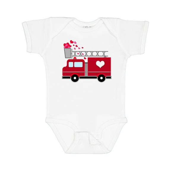 Inktastic Valentine's Day Red Firetruck with Pink Hearts Boys or Girls Baby Bodysuit
