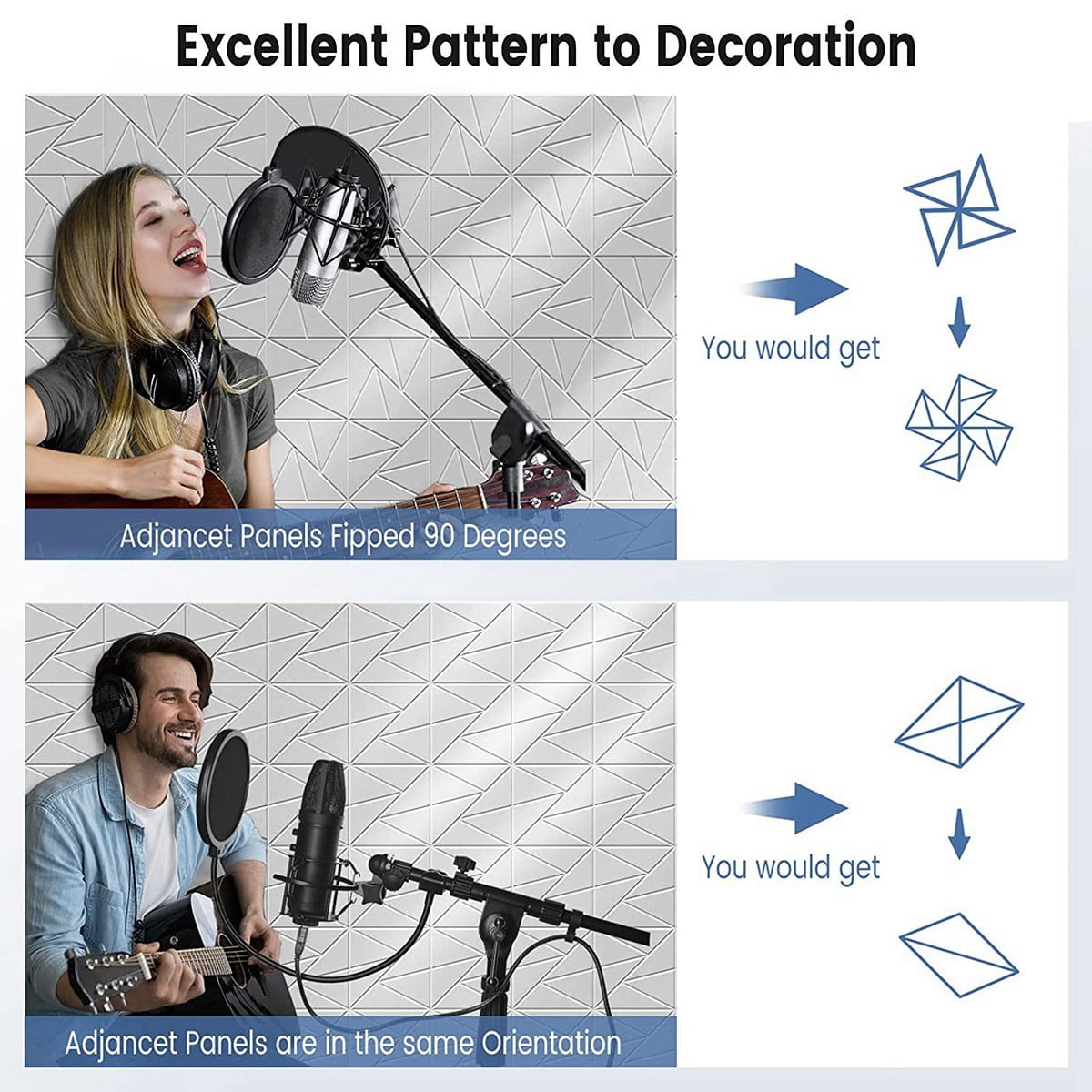 12Pack Acoustic Panels with Self-Adhesive, 12X 12X 0.4Inch Sound Proof Foam Panels,Sound Panels High Density, White