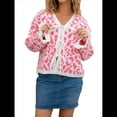 thumbnail image 2 of Suéter de Leopardo Peludo para Mujer, Cárdigan de Larga con Cordones, Tejido A Crochet, Larga Rosa M, 2 of 10