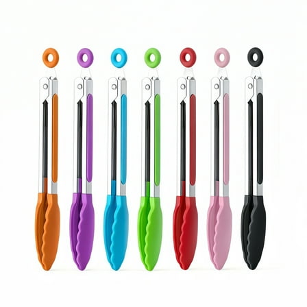 Mini Serving Tongs Set of 7 with Colorful Silicone Tips 7 Inch Kitchen Tools