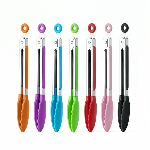 Mini Serving Tongs Set of 7 with Colorful Silicone Tips 7 Inch Kitchen Tools