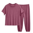 thumbnail image 6 of SERTGUTR Girls' Set Short Sleeve Ribbed Crew Neck Top Jogger Pants Elastic Waist Cuffed Ankle Soft Breathable 2 Piece Casual Homewear, 6 of 6
