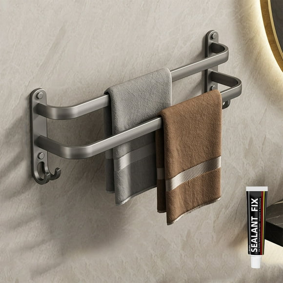 RKSTN bath towels Gray Towel Rack Without Punching Storage Rack For Storage Bathroom Hanging Rack Wall Mounted Bathroom Towel Hanging Rod Pole Hook-in-1