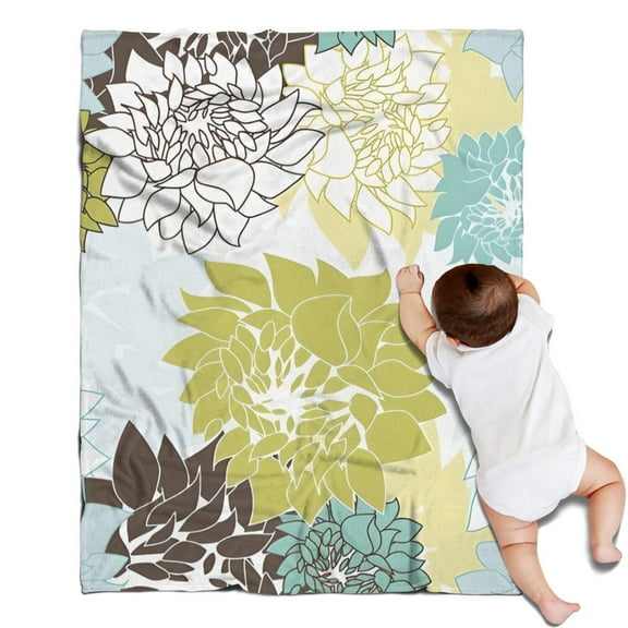 Green and Blue Pioneer Flower Pattern Blanket,Comfortable Soft Flannel Throw Blanket,All Season,Warm Lightweight Blankets for Sofa Bed Couch Living Room Chair,30"x40"